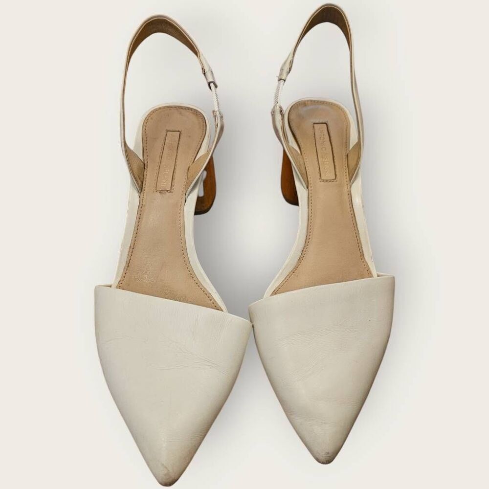 Elegant Antonio Melani White Leather Slingbacks with Wooden Block Heel SZ 8 (Fit